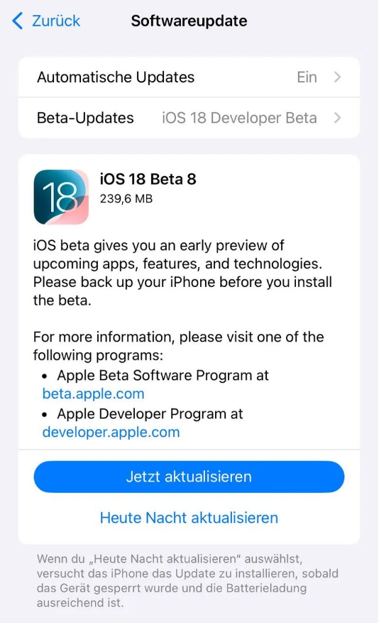 根河苹果手机维修分享苹果 iOS / iPadOS 18 开发者预览版 Beta 8 发布 